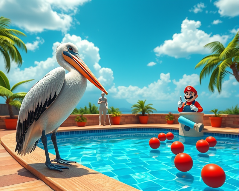 pelican, pool, super mario